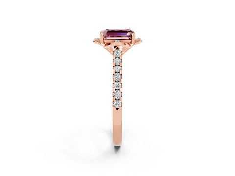 Rose gold Emerald Cut Morganite Ring with Pavé Band and Floral Prong Setting_2