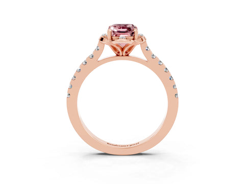 Rose gold Emerald Cut Morganite Ring with Pavé Band and Floral Prong Setting_3