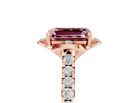 Rose gold Emerald Cut Morganite Ring with Pavé Band and Floral Prong Setting_5