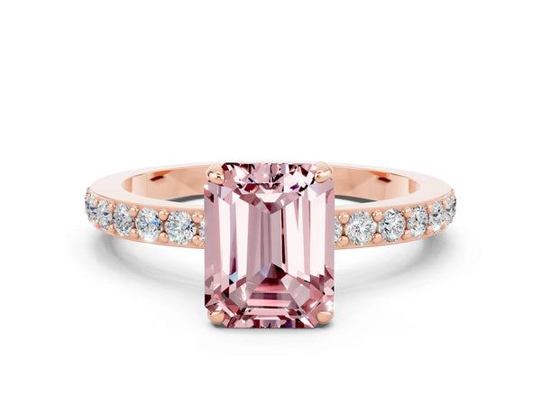 Rose gold Emerald Cut Morganite Pavé Engagement Ring with Round  Accents and Prong Setting