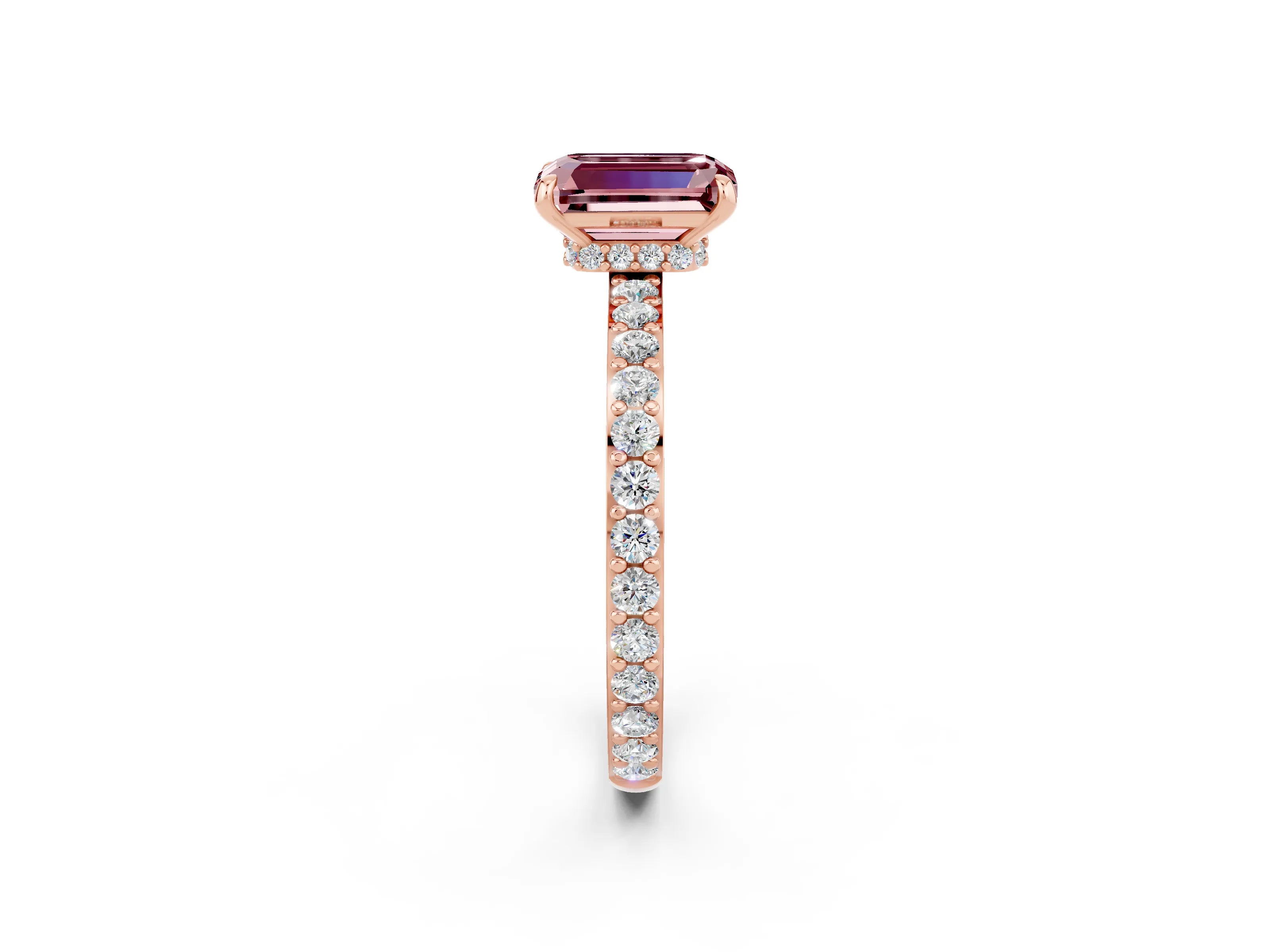 Rose gold Emerald Cut Morganite Ring with Pavé Band and Four-Prong Setting_2
