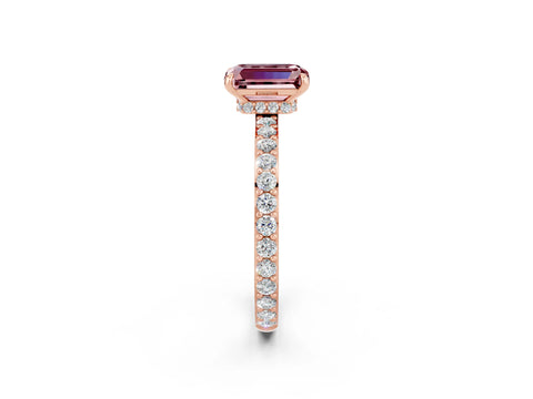 Rose gold Emerald Cut Morganite Ring with Pavé Band and Four-Prong Setting_2