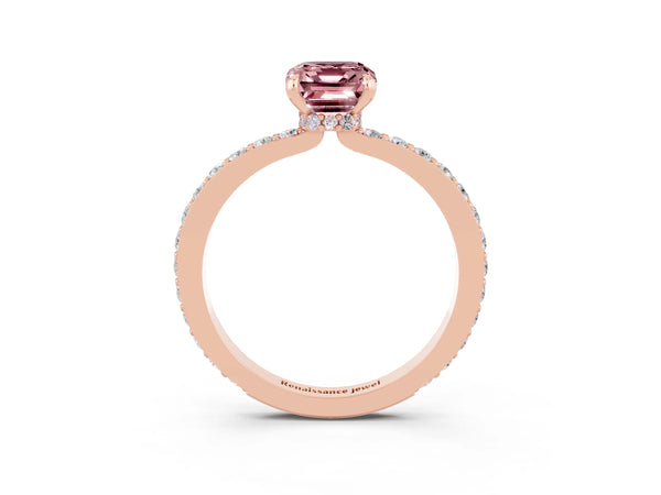 Rose gold Emerald Cut Morganite Pavé Engagement Ring with Round  Accents and Prong Setting