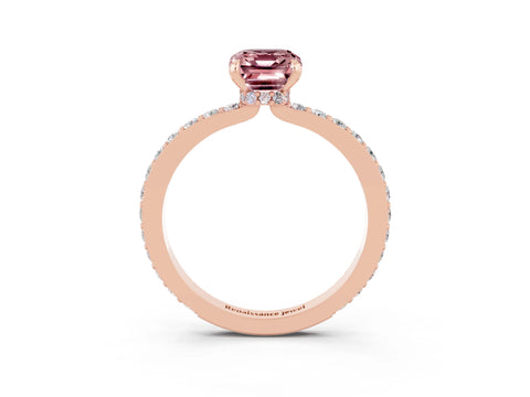 Rose gold Emerald Cut Morganite Ring with Pavé Band and Four-Prong Setting_3