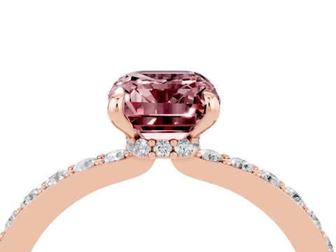 Rose gold Emerald Cut Morganite Ring with Pavé Band and Four-Prong Setting_4