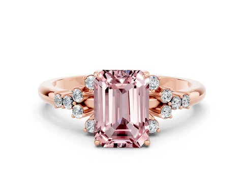 Rose gold Emerald Cut Morganite Ring with Side Stones and Four-Prong Setting_36