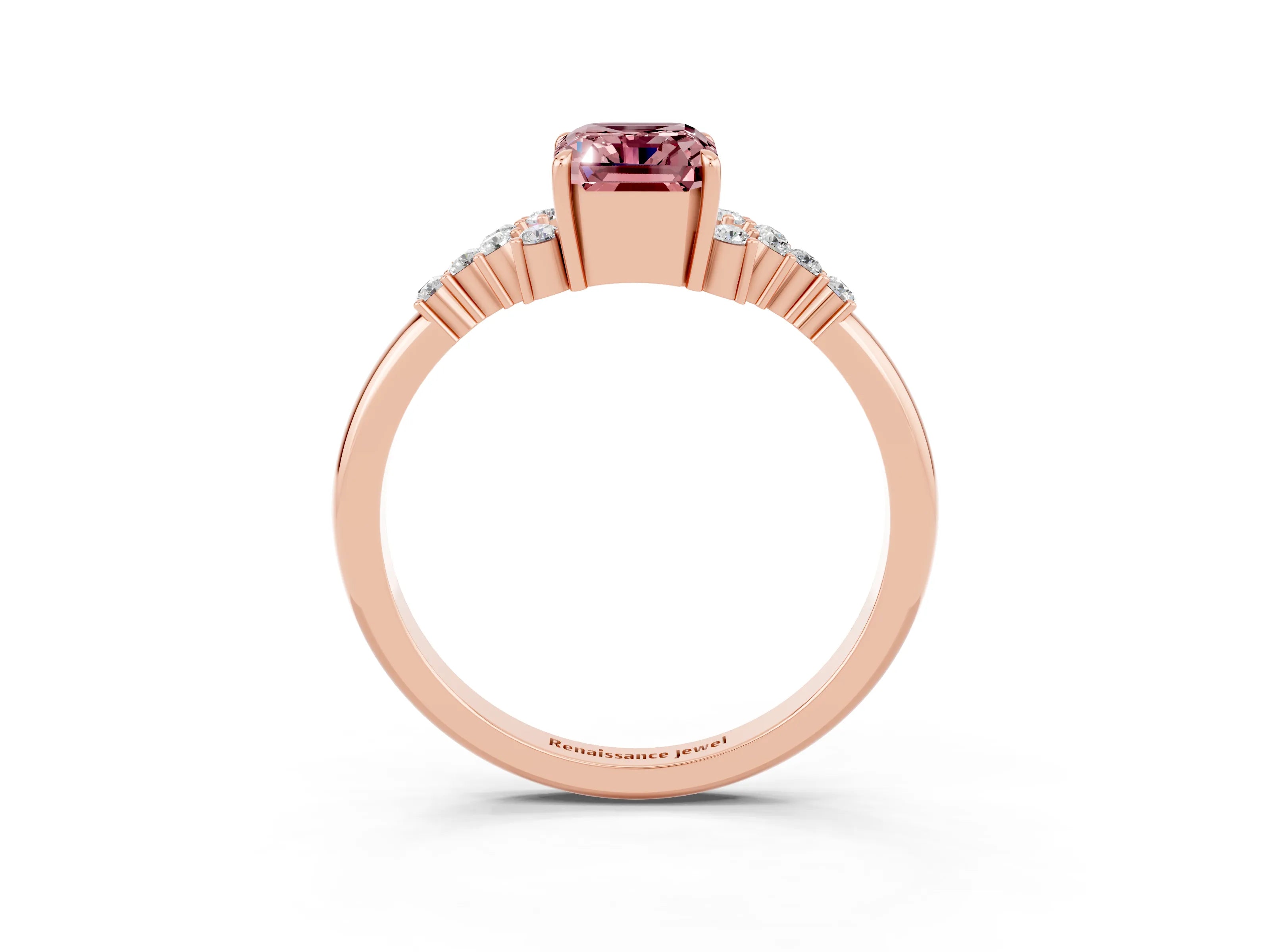 Rose gold Emerald Cut Morganite Ring with Side Stones and Four-Prong Setting_39