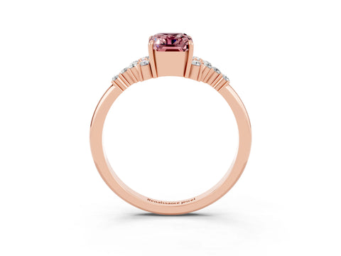 Rose gold Emerald Cut Morganite Ring with Side Stones and Four-Prong Setting_39