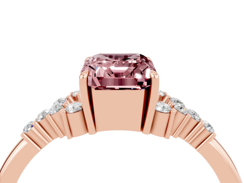 Rose gold Emerald Cut Morganite Ring with Side Stones and Four-Prong Setting_40