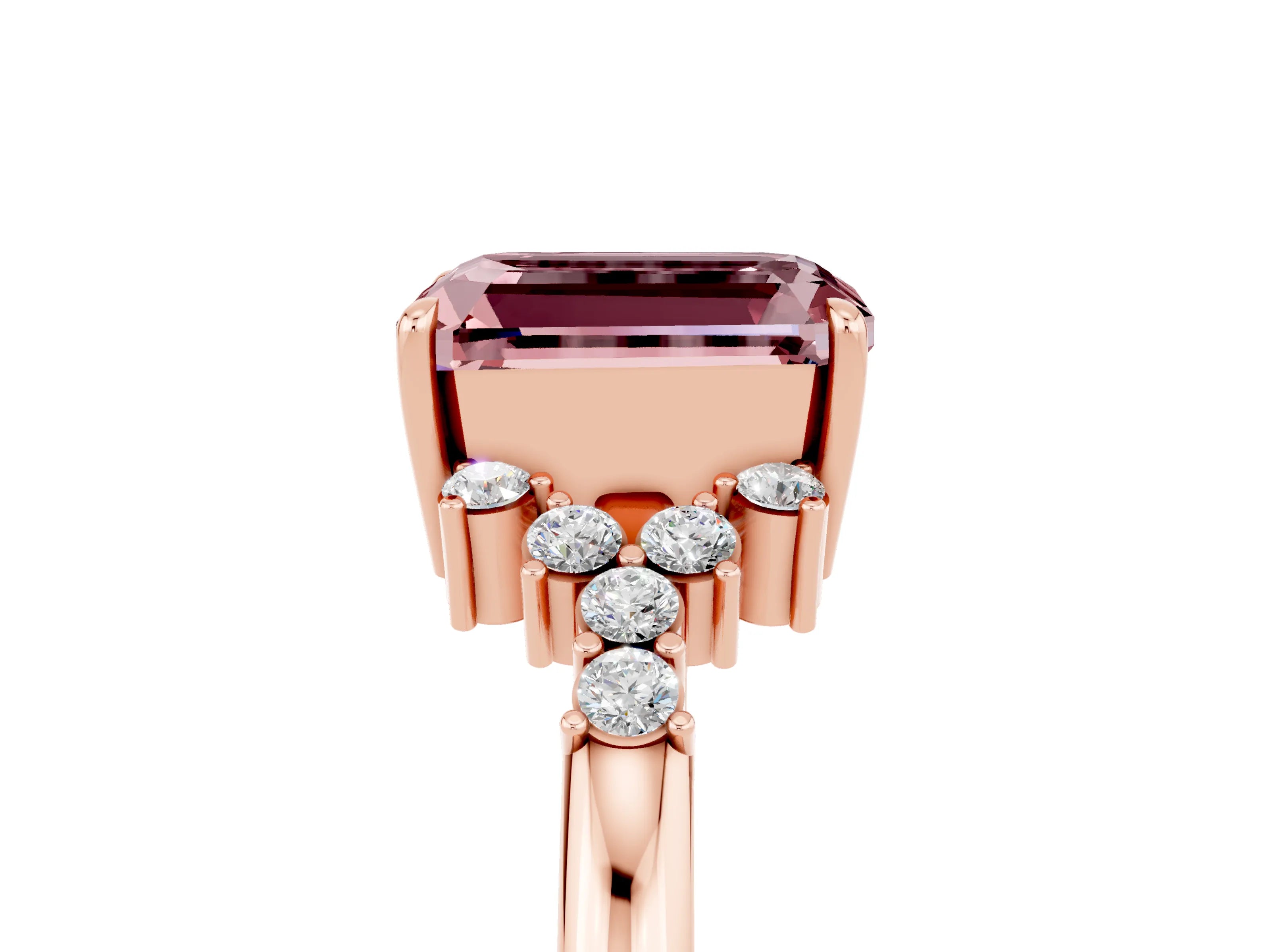 Rose gold Emerald Cut Morganite Ring with Side Stones and Four-Prong Setting_41
