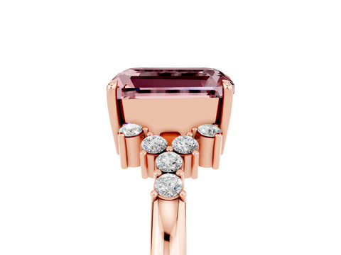 Rose gold Emerald Cut Morganite Ring with Side Stones and Four-Prong Setting_41