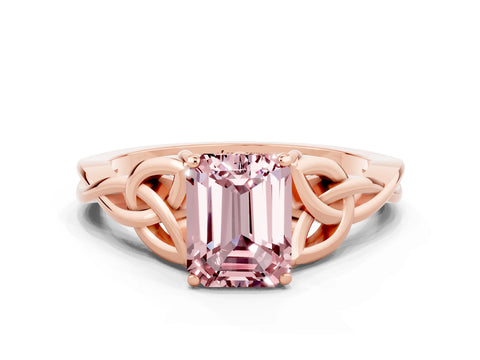 Rose gold Emerald Cut Morganite Solitaire Celtic Knot Ring with Four-Prong Setting_12