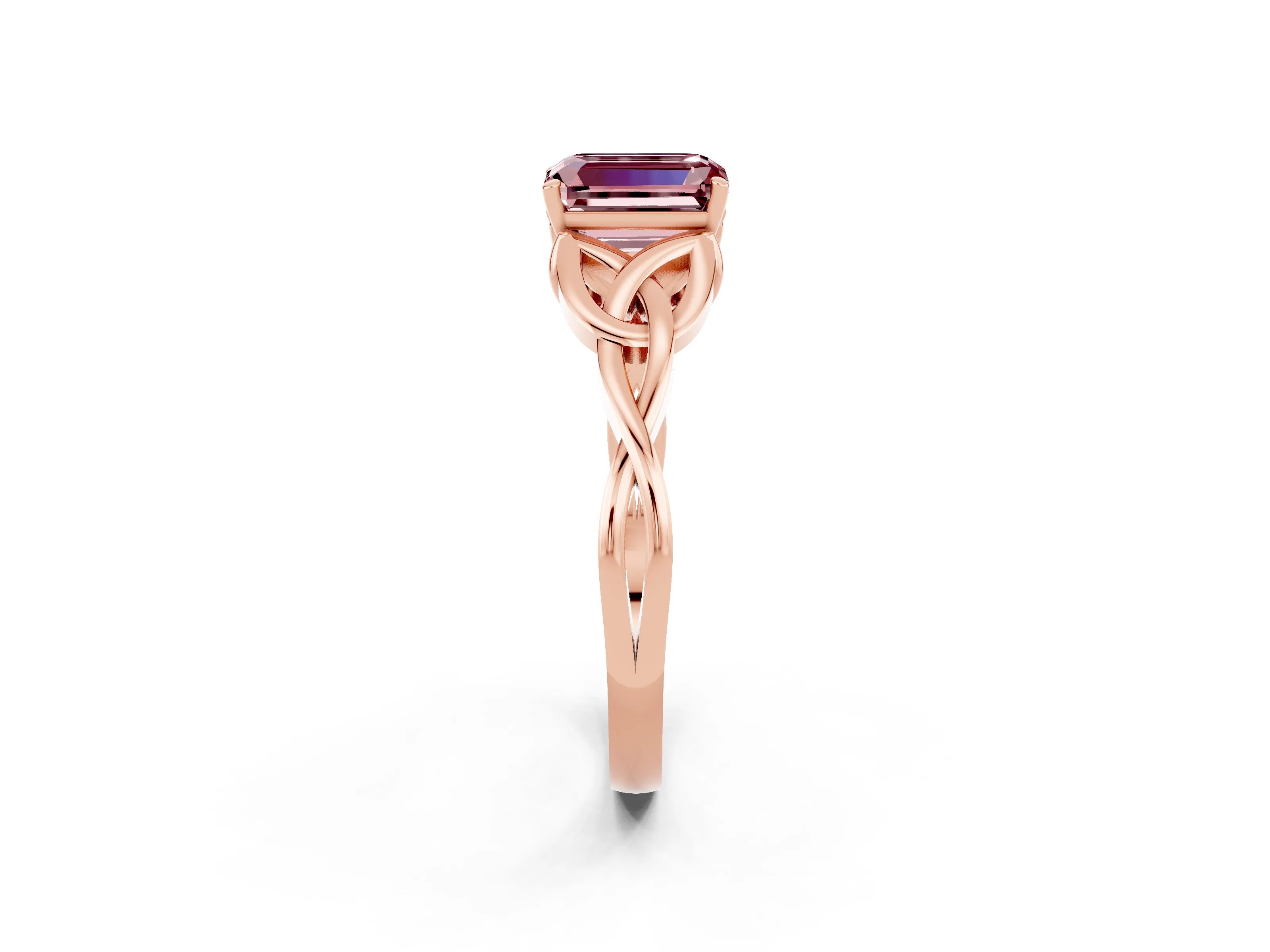 Rose gold Emerald Cut Morganite Solitaire Celtic Knot Ring with Four-Prong Setting_14