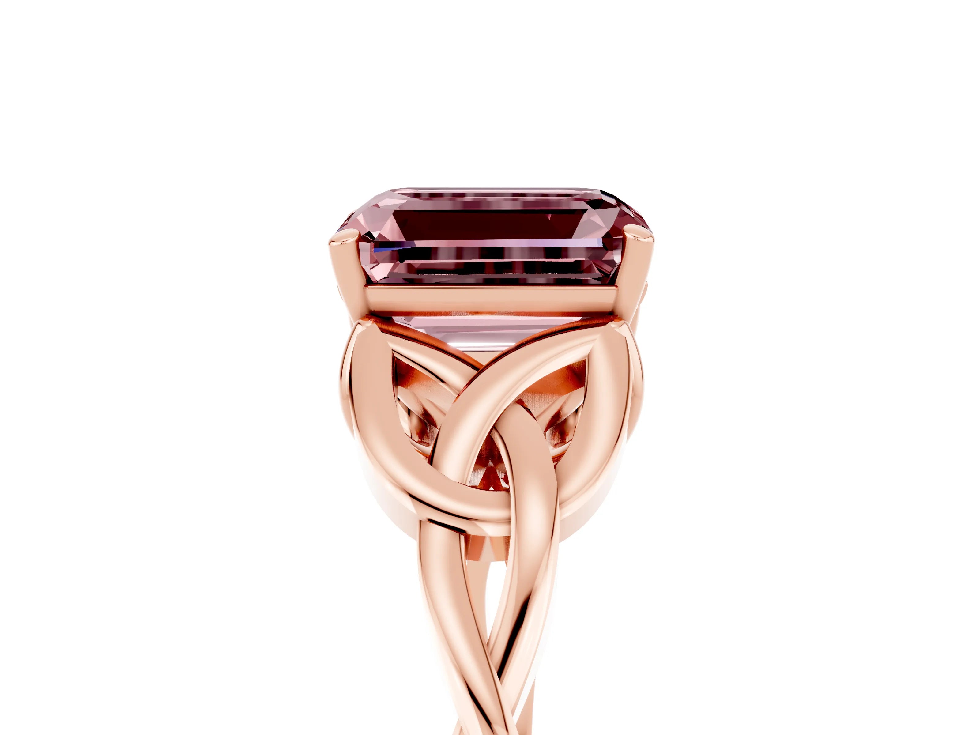 Rose gold Emerald Cut Morganite Solitaire Celtic Knot Ring with Four-Prong Setting_17