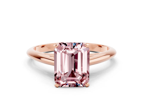 Rose gold Emerald Cut Morganite Solitaire Engagement Ring with Cathedral Setting and Four-Prong Mount_12