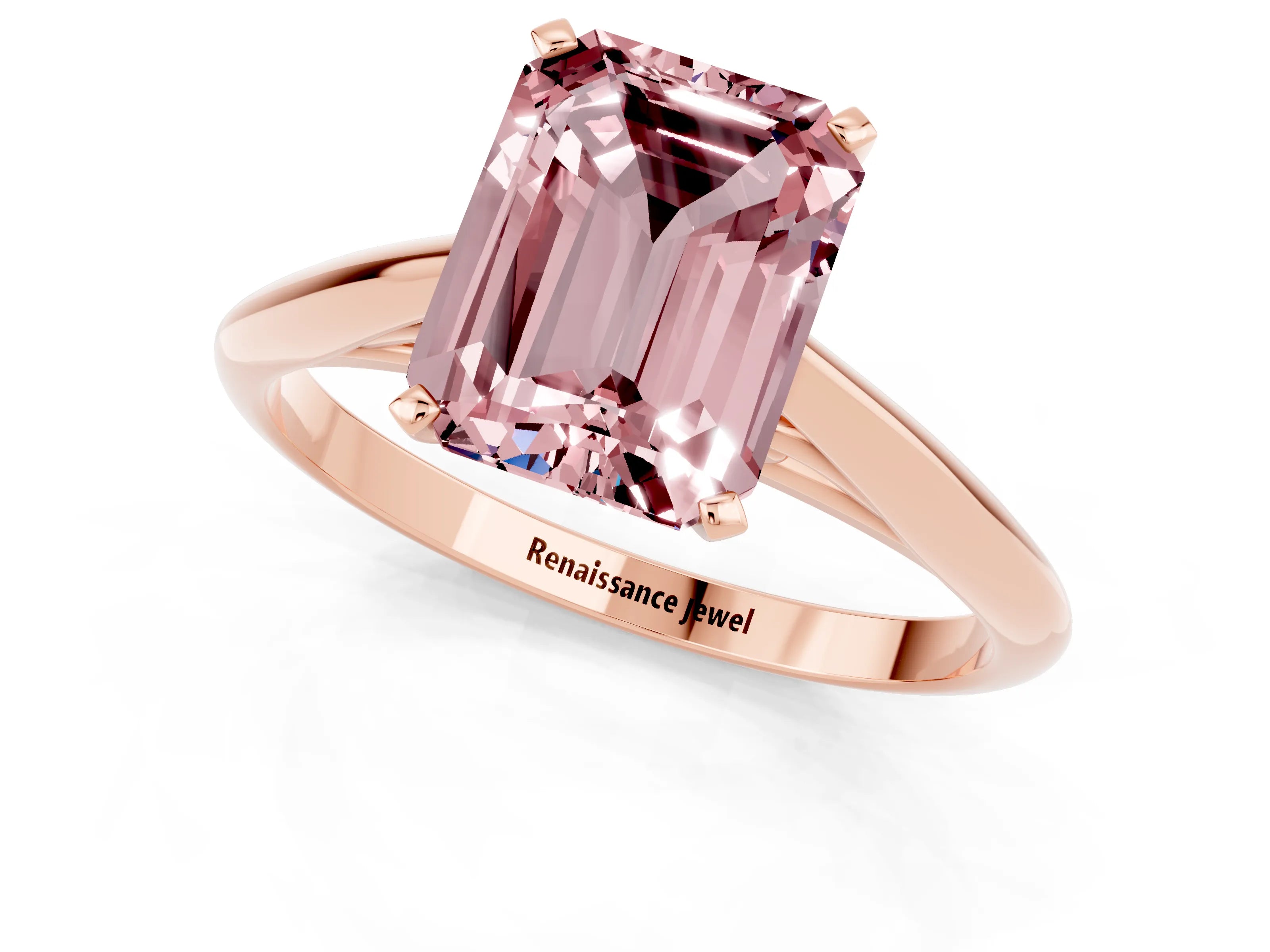 Rose gold Emerald Cut Morganite Solitaire Engagement Ring with Cathedral Setting and Four-Prong Mount_13