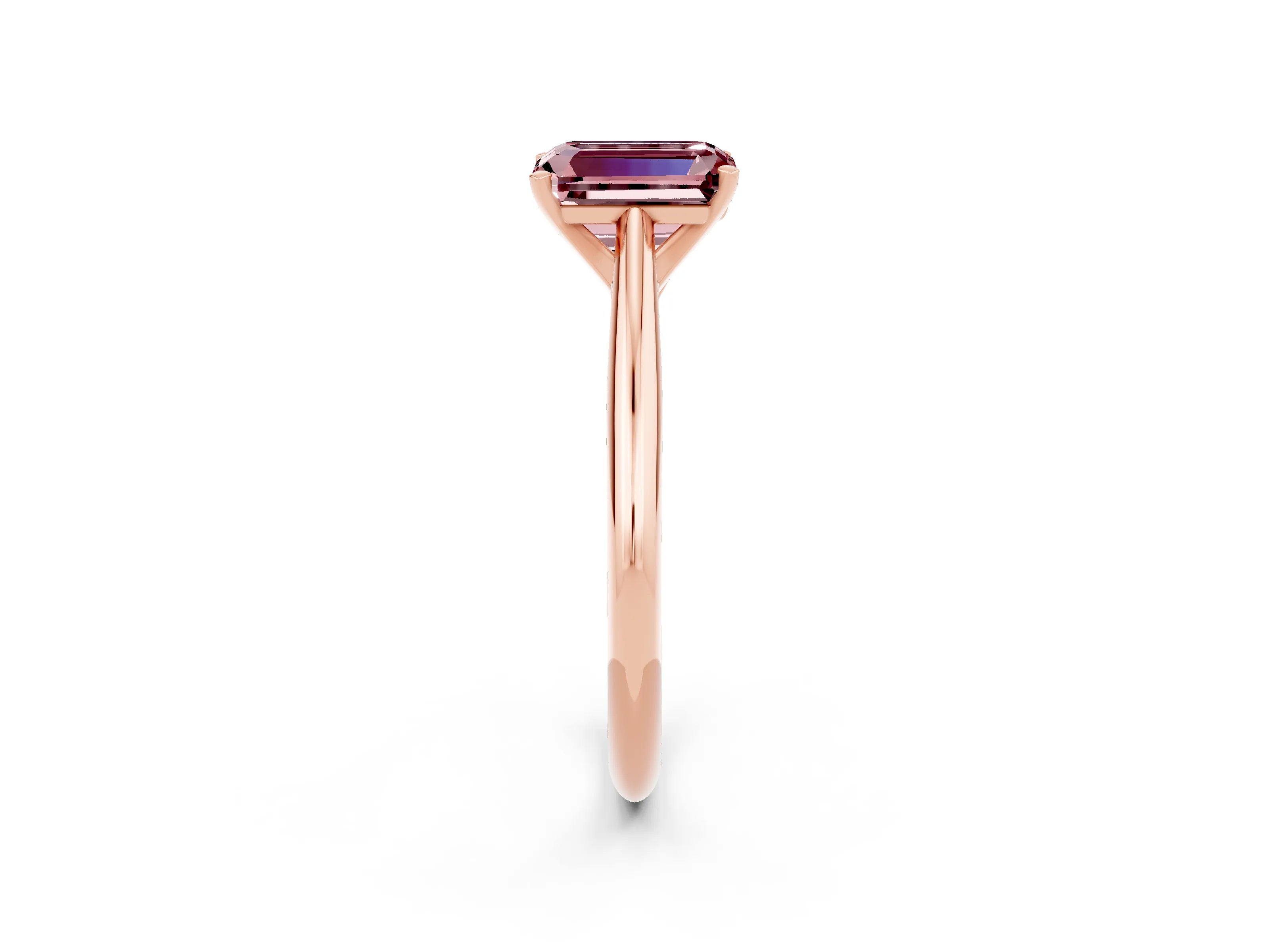 Rose gold Emerald Cut Morganite Solitaire Engagement Ring with Cathedral Setting and Four-Prong Mount_14