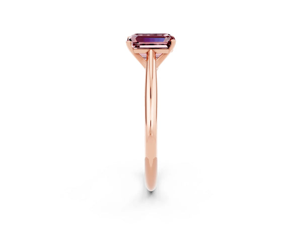 Rose gold Emerald Cut Morganite Solitaire Engagement Ring with Cathedral Setting and Four-Prong Mount