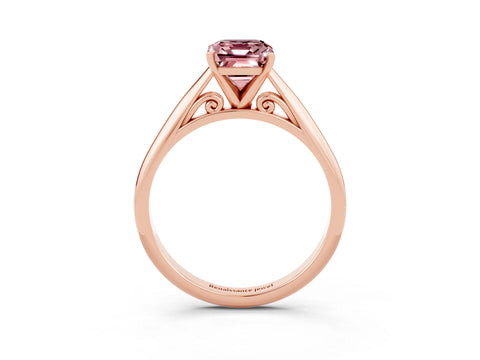 Rose gold Emerald Cut Morganite Solitaire Engagement Ring with Cathedral Setting and Four-Prong Mount_15