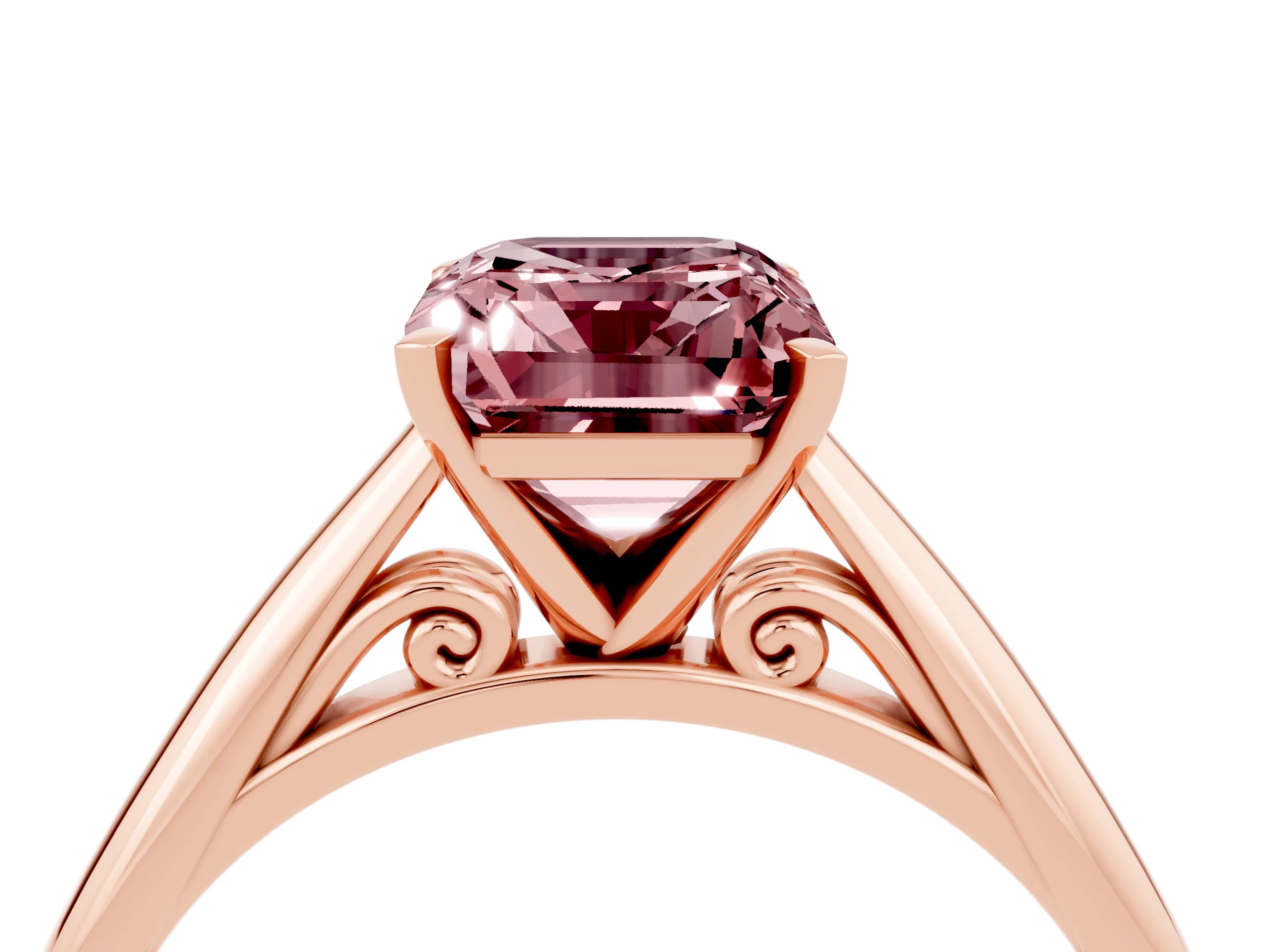 Rose gold Emerald Cut Morganite Solitaire Engagement Ring with Cathedral Setting and Four-Prong Mount_16