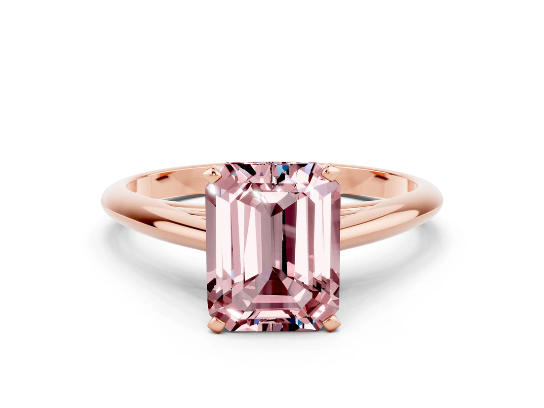 Rose gold Emerald Cut Morganite Solitaire Engagement Ring with Cathedral Setting and Four-Prong Mount_30
