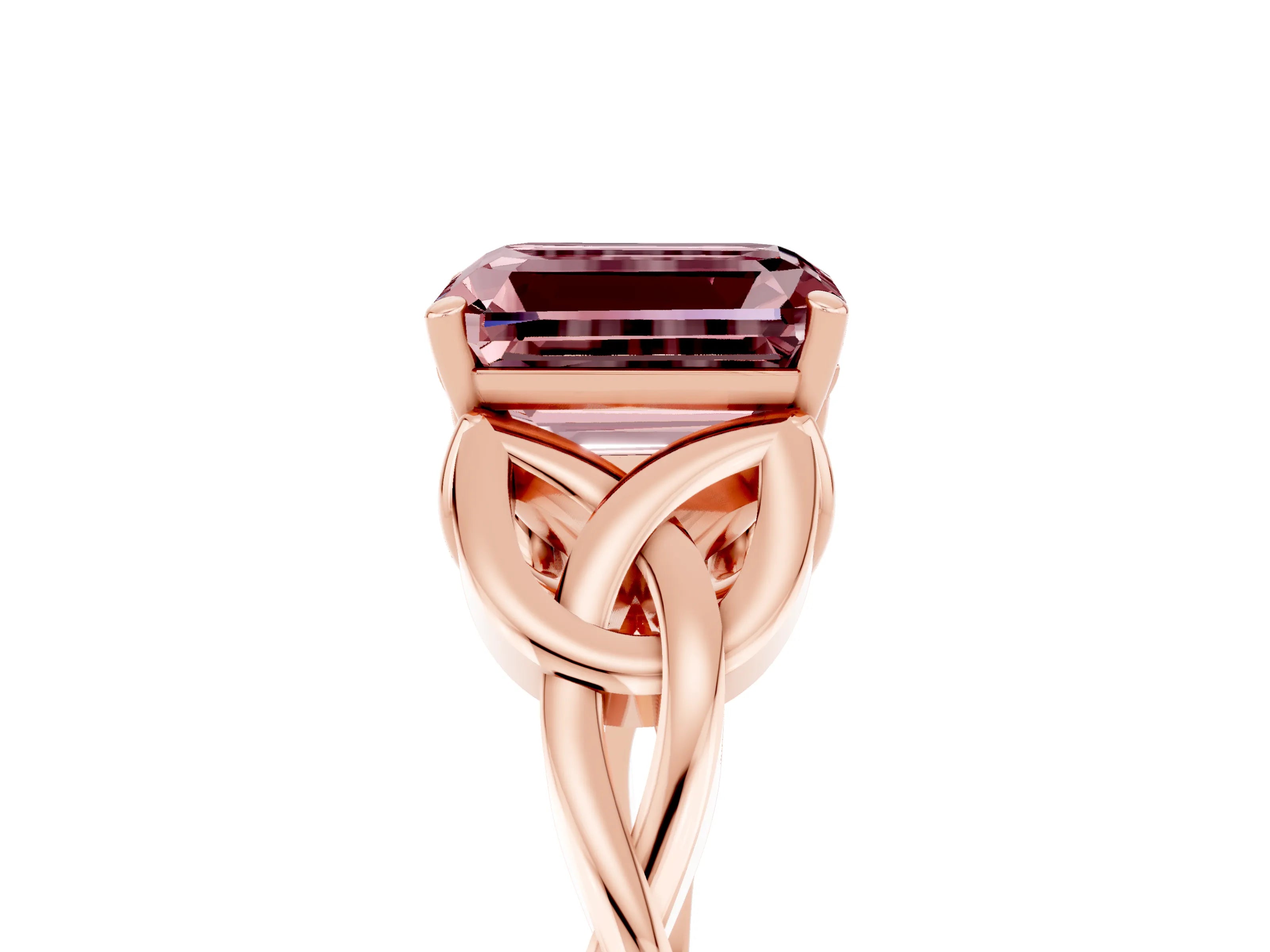 Rose gold Emerald Cut Morganite Solitaire Engagement Ring with Celtic Knot Band and Four-Prong Setting_5