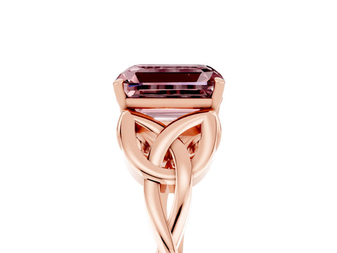 Rose gold Emerald Cut Morganite Solitaire Engagement Ring with Celtic Knot Band and Four-Prong Setting_5