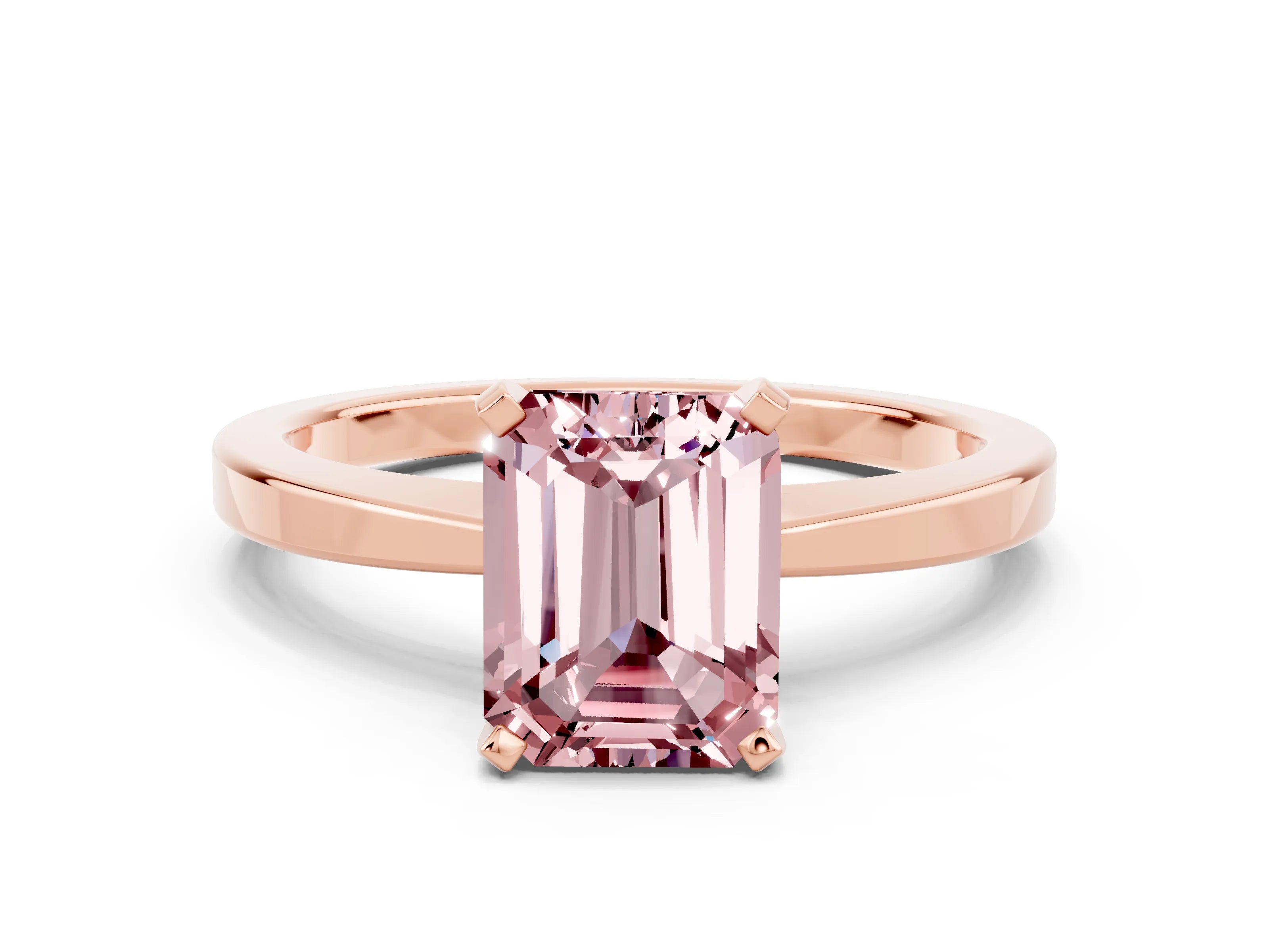 Rose gold Emerald Cut Morganite Solitaire Engagement Ring with Classic Band and Four-Prong Setting_24