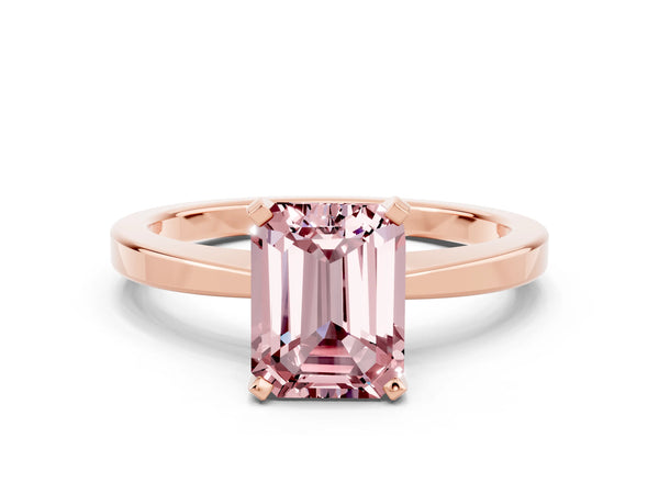 Rose gold Emerald Cut Morganite Solitaire Engagement Ring with Classic Band and Four-Prong Setting