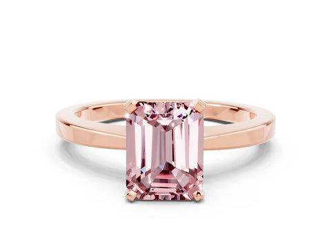 Rose gold Emerald Cut Morganite Solitaire Engagement Ring with Classic Band and Four-Prong Setting_24