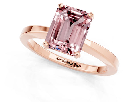 Rose gold Emerald Cut Morganite Solitaire Engagement Ring with Classic Band and Four-Prong Setting_25