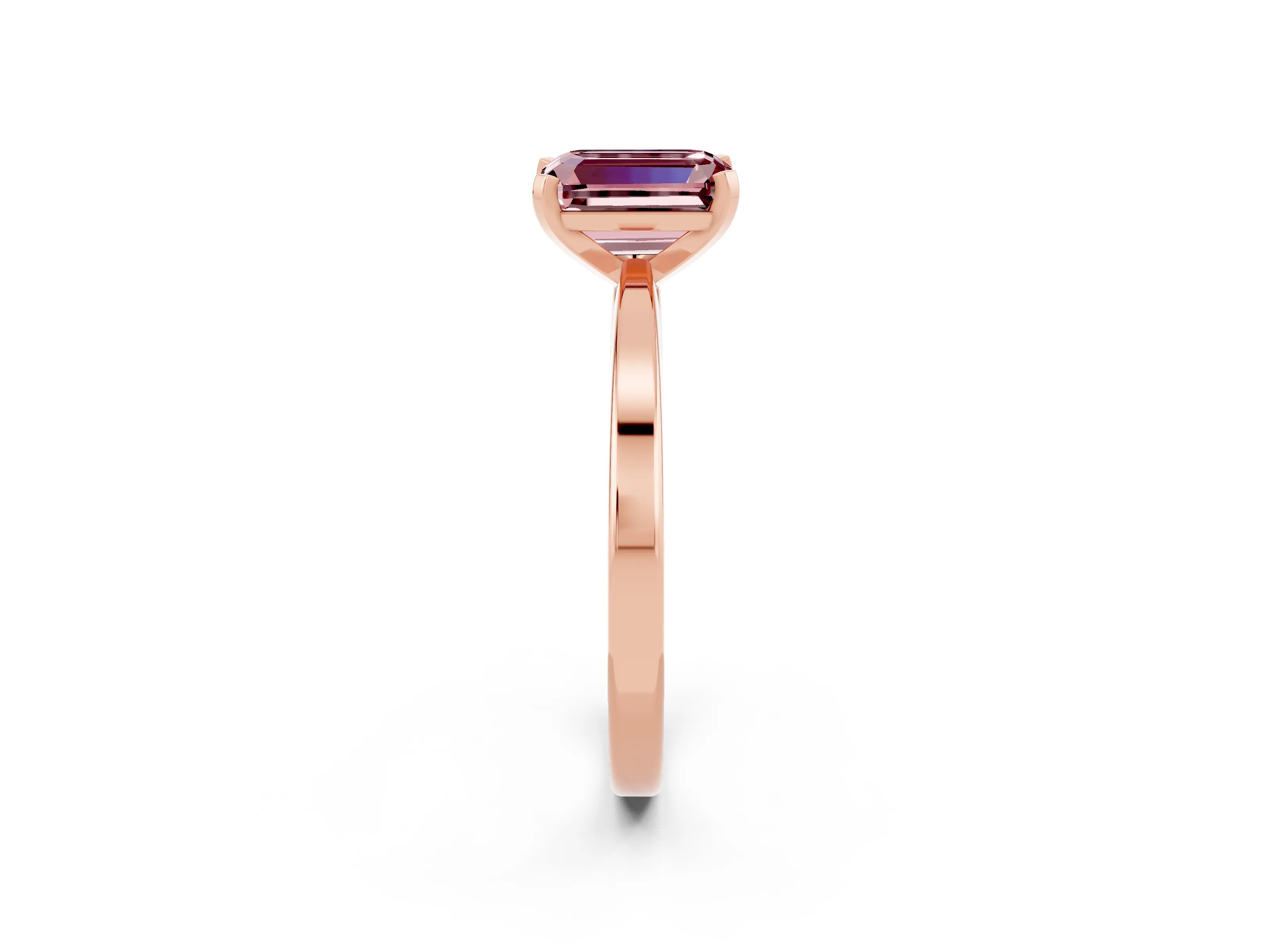 Rose gold Emerald Cut Morganite Solitaire Engagement Ring with Classic Band and Four-Prong Setting_26