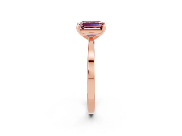 Rose gold Emerald Cut Morganite Solitaire Engagement Ring with Classic Band and Four-Prong Setting