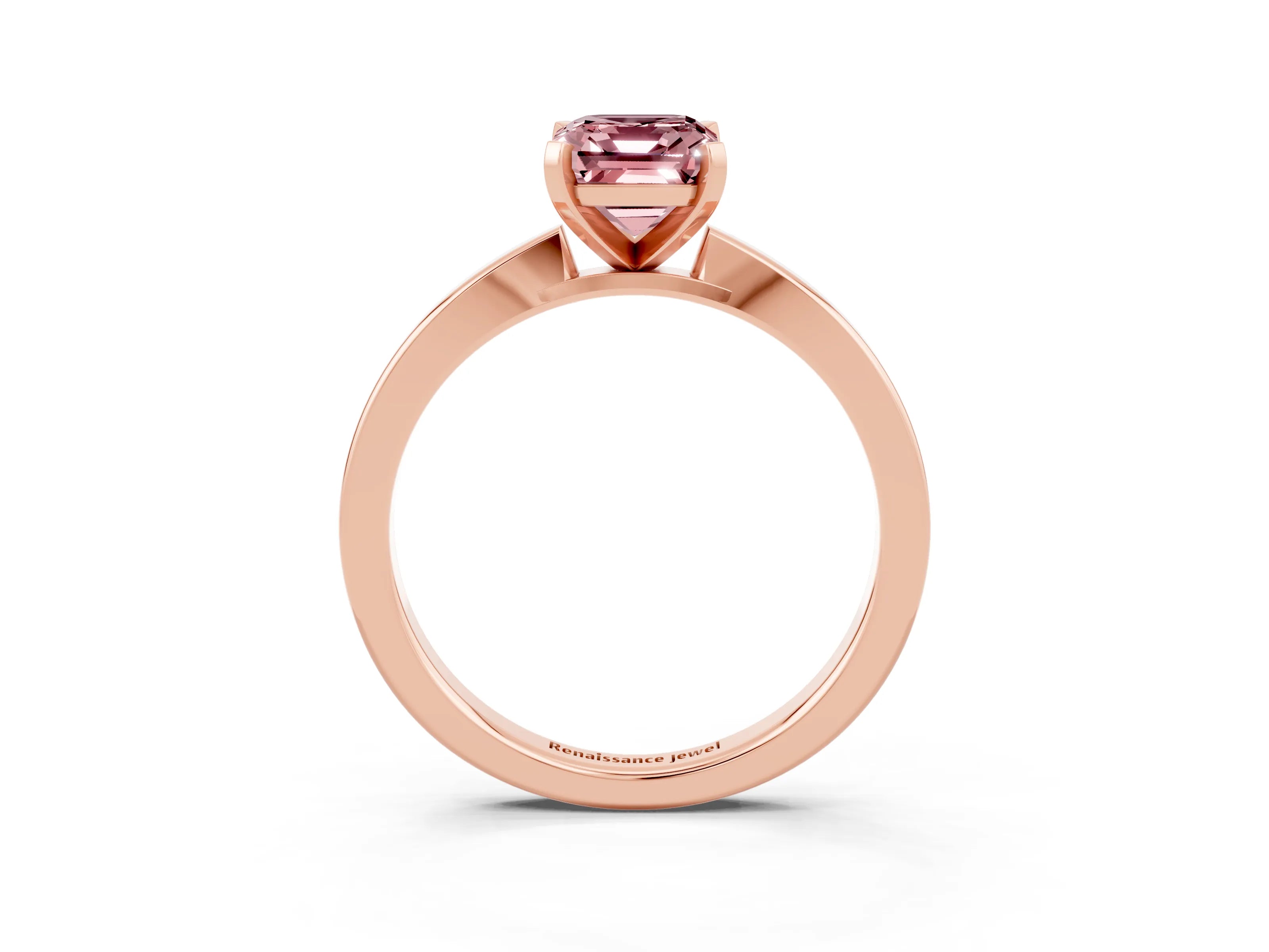 Rose gold Emerald Cut Morganite Solitaire Engagement Ring with Classic Band and Four-Prong Setting_27