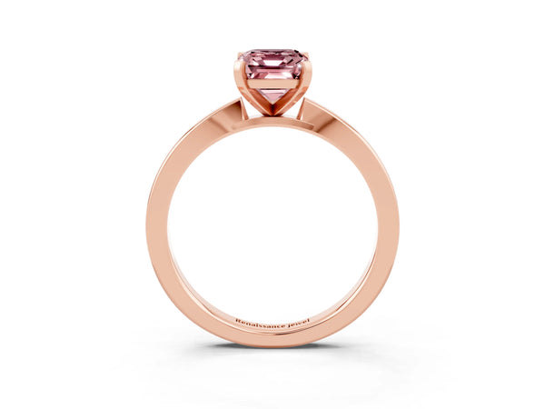 Rose gold Emerald Cut Morganite Solitaire Engagement Ring with Classic Band and Four-Prong Setting