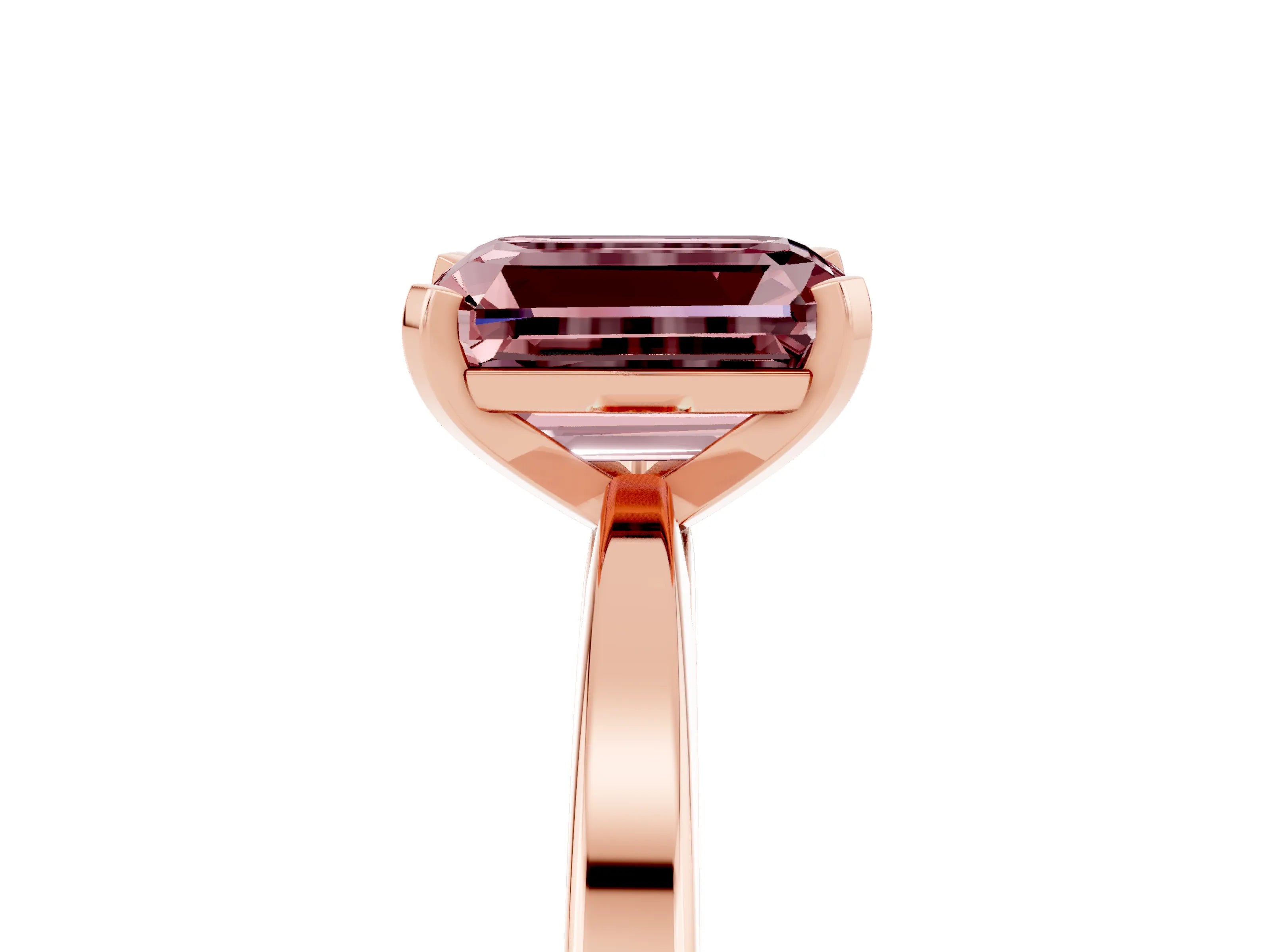 Rose gold Emerald Cut Morganite Solitaire Engagement Ring with Classic Band and Four-Prong Setting_29