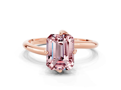 Rose gold Emerald Cut Morganite Solitaire Engagement Ring with Four-Prong Setting and Classic Band_12