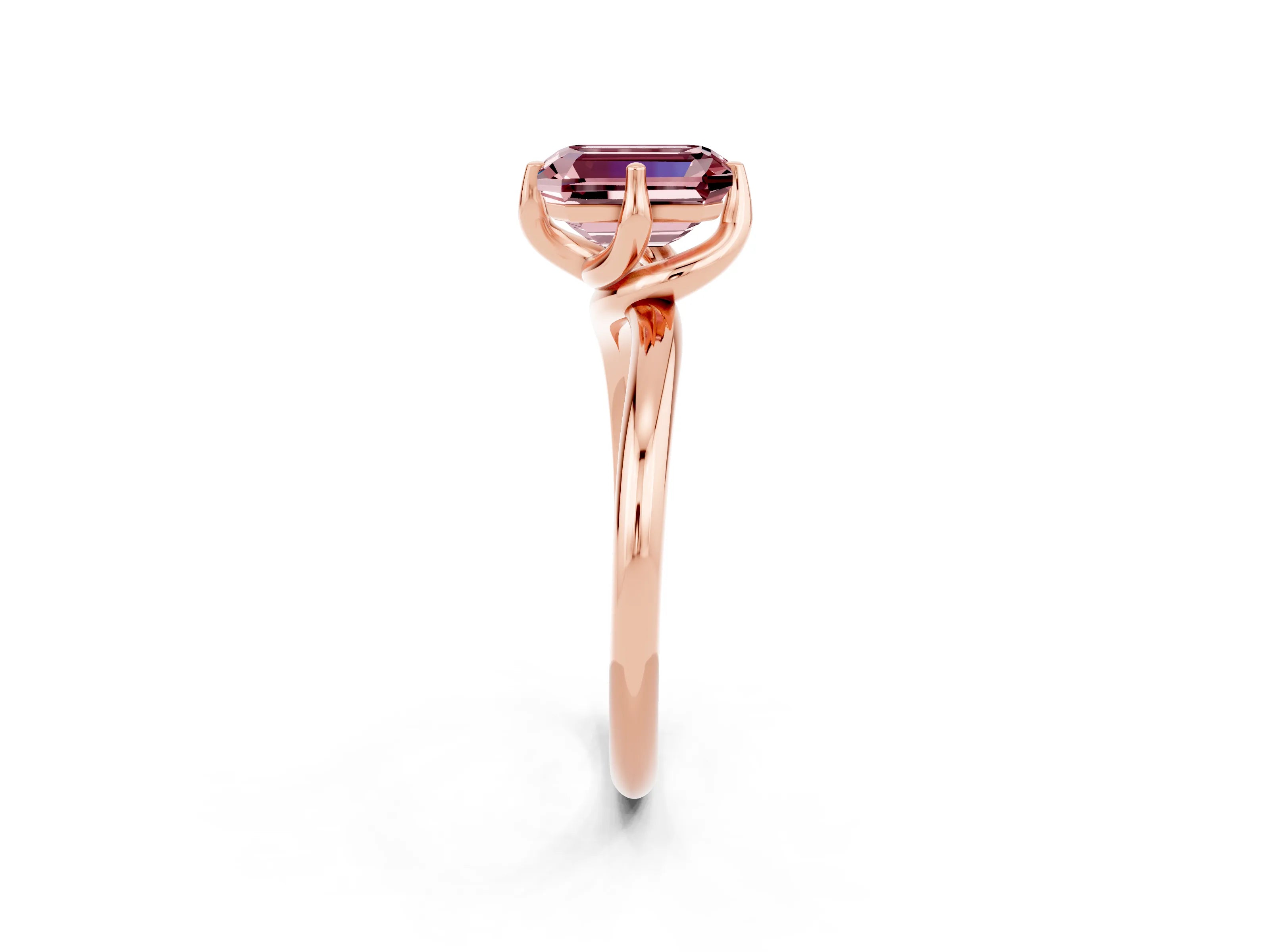 Rose gold Emerald Cut Morganite Solitaire Engagement Ring with Four-Prong Setting and Classic Band_14