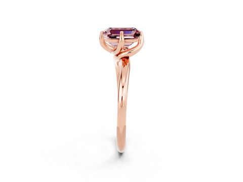 Rose gold Emerald Cut Morganite Solitaire Engagement Ring with Four-Prong Setting and Classic Band_14