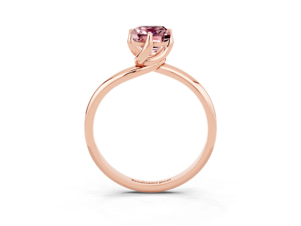 Rose gold Emerald Cut Morganite Solitaire Engagement Ring with Four-Prong Setting and Classic Band