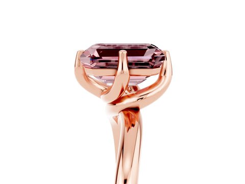 Rose gold Emerald Cut Morganite Solitaire Engagement Ring with Four-Prong Setting and Classic Band_17