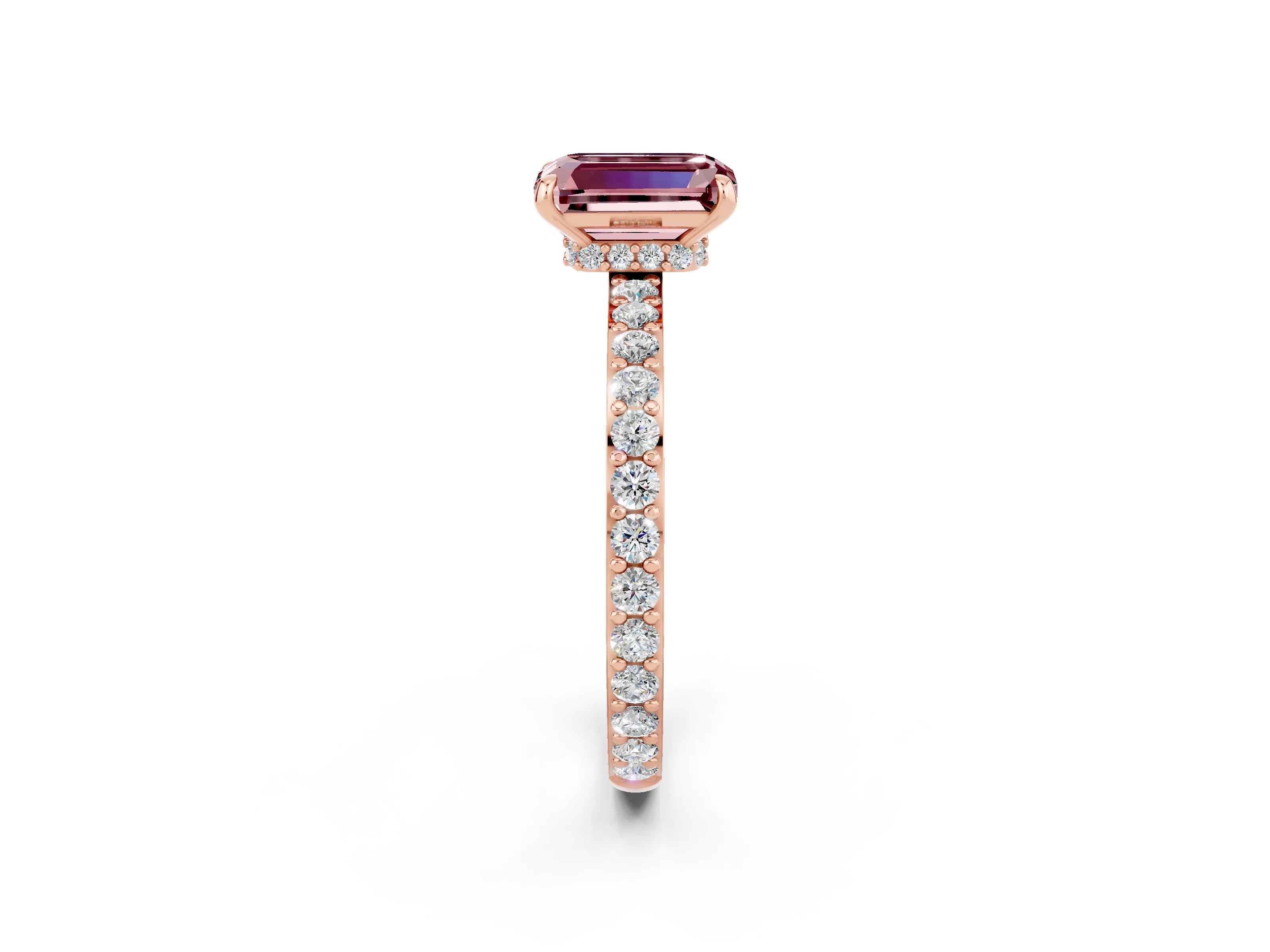 Rose gold Emerald Cut Morganite Solitaire Engagement Ring with Pavé Band and Four-Prong Setting_2