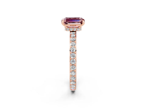 Rose gold Emerald Cut Morganite Solitaire Engagement Ring with Pavé Band and Four-Prong Setting_2