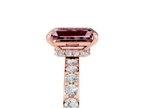 Rose gold Emerald Cut Morganite Solitaire Engagement Ring with Pavé Band and Four-Prong Setting_5