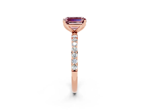 Rose gold Emerald Cut Morganite Solitaire Engagement Ring with Round  Pavé Band and Prong Setting