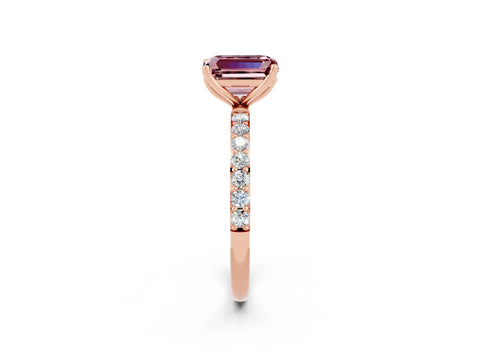 Rose gold Emerald Cut Morganite Solitaire Engagement Ring with Pavé Band and Prong Setting_2