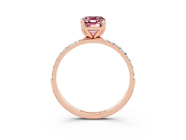 Rose gold Emerald Cut Morganite Solitaire Engagement Ring with Round  Pavé Band and Prong Setting