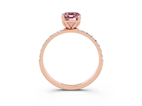 Rose gold Emerald Cut Morganite Solitaire Engagement Ring with Pavé Band and Prong Setting_3