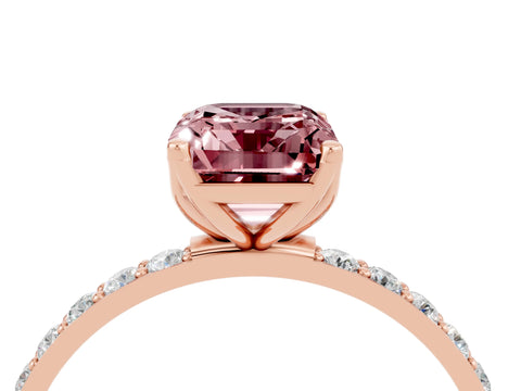 Rose gold Emerald Cut Morganite Solitaire Engagement Ring with Pavé Band and Prong Setting_4