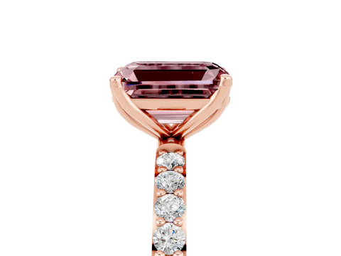 Rose gold Emerald Cut Morganite Solitaire Engagement Ring with Pavé Band and Prong Setting_5